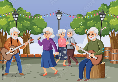 Senior people playing music at park