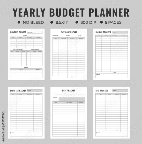 6 Pages yearly budget planner logbook or notebook 