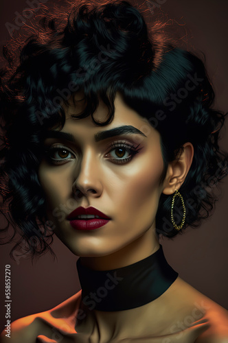 beautiful 80s mexican girl goth makeup and short black hair