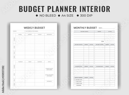 Weekly and monthly budget planner logbook or notebook 
