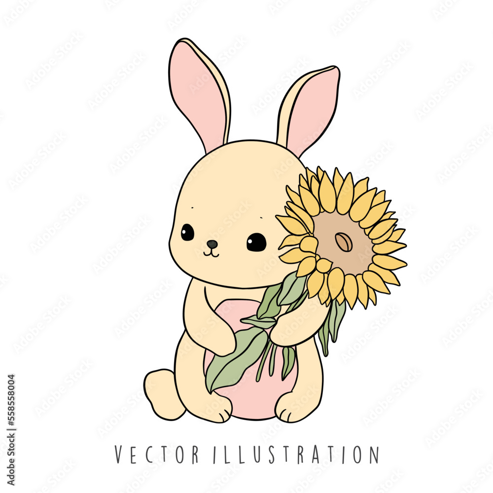 rabbit with sunflower flat design