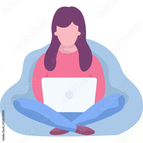 Woman work laptop computer vector icon isolated