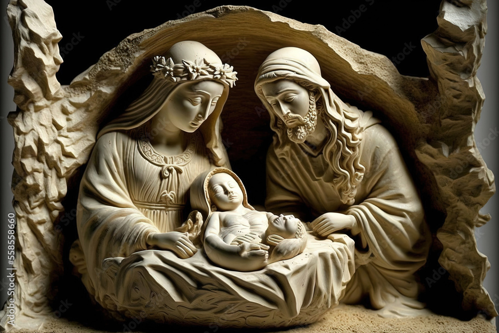 holy family nativity scene christ's birth during the holiday season. Generative AI