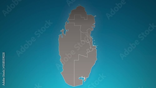 qatar country map with zoom in Realistic Clouds Fly Through. camera zoom in sky effect on qatar map. Background Suitable for Corporate Intros, Tourism, Presentations.