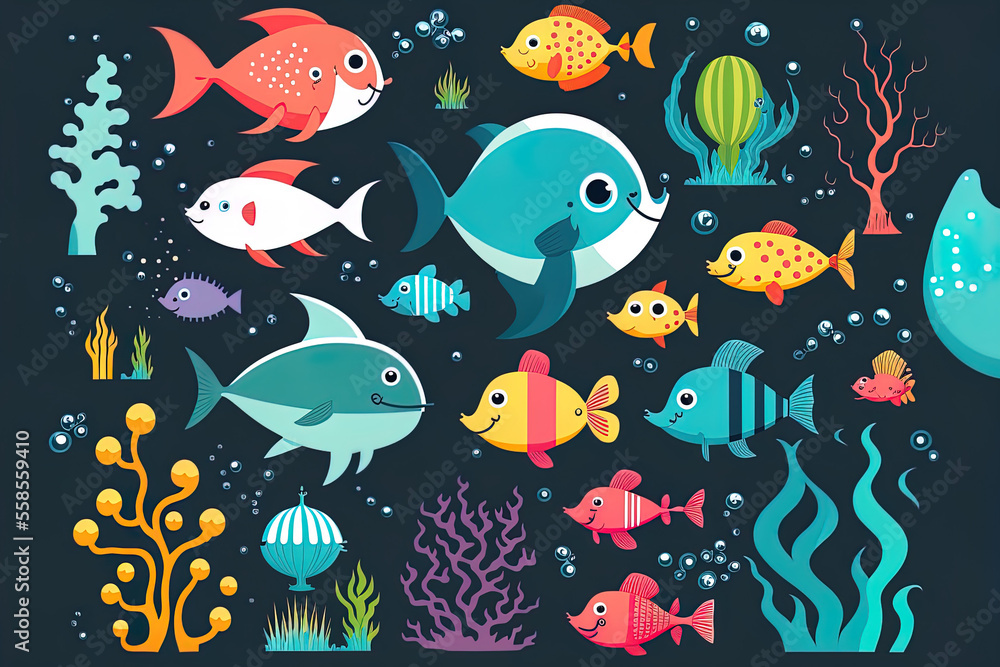 undersea fish illustration. Generative AI undersea fish illustration. Generative AI