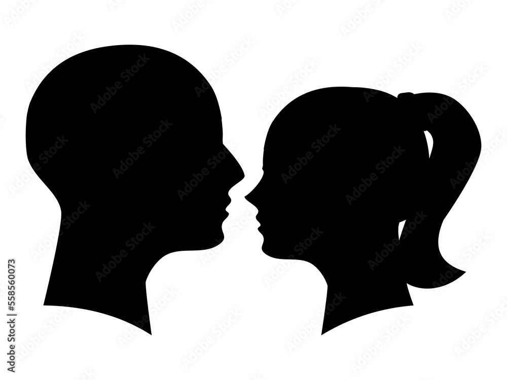Silhouettes of black heads of men and women isolated on white background vector