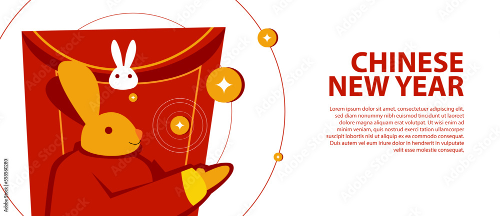 Rabbit and envelope with half circle and somemoney giving a luck life, good for promotion background 