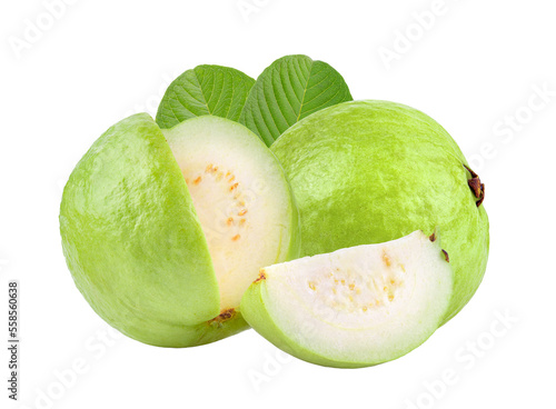 Guava fruit with leaf isolated on transparent png