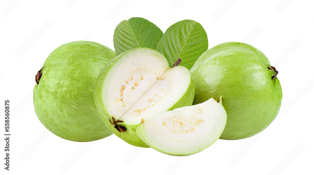 Guava fruit with leaf isolated on transparent png Guava fruit with leaf isolated on transparent png
