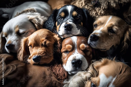 Stunning photograph of many dog breeds relaxing. Generative AI