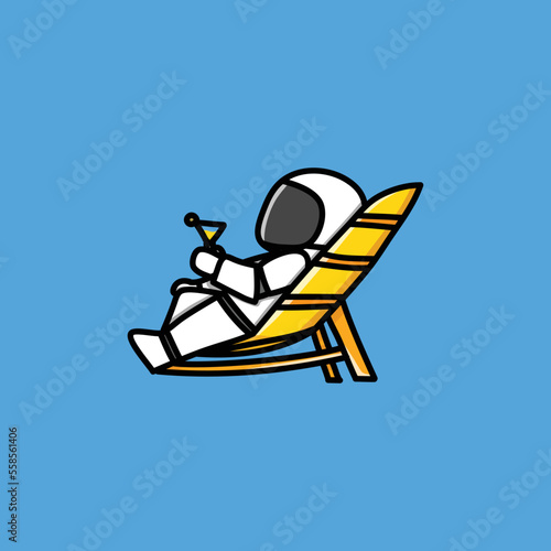 cute chill astronaut on a beach chair cartoon vector illustration