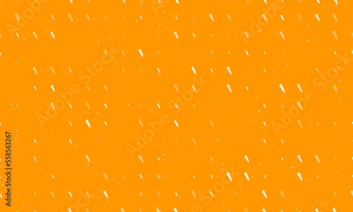 Seamless background pattern of evenly spaced white falling rocket symbols of different sizes and opacity. Vector illustration on orange background with stars