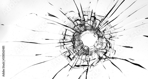 Cracks in the glass on a white background. Abstract background.