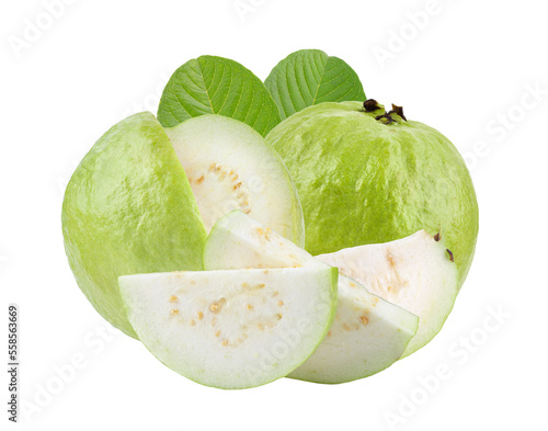 Guava fruit with leaf on transparent png