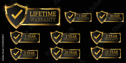 set of golden warranty logo,Vector golden warranty number. 7, 30, 3, 1, 2, 3,6, 5, 10, 15,,20life time,logo design. vector illustration