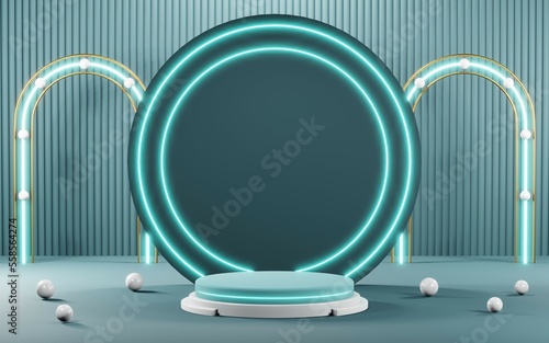 3D render of pastel template soft blue minimal background for show products