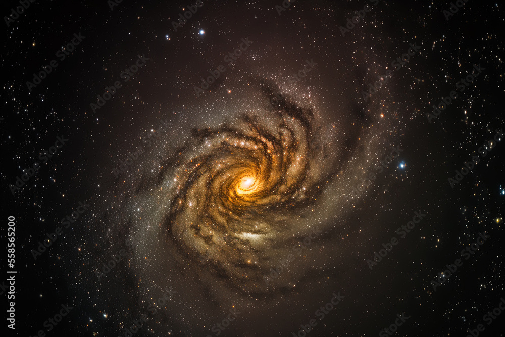 Milky Way galaxy on a grainy long exposure image of the night sky. Generative AI