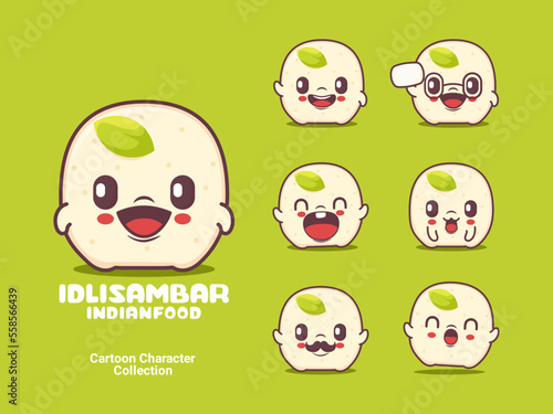 idli sambar cartoon character indian food vector illustration