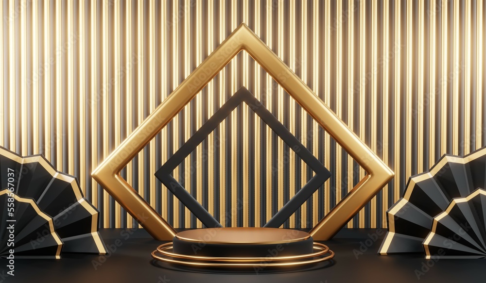 3D rendering of backdrop black podium background for black friday products 3D rendering of backdrop black podium background for black friday products