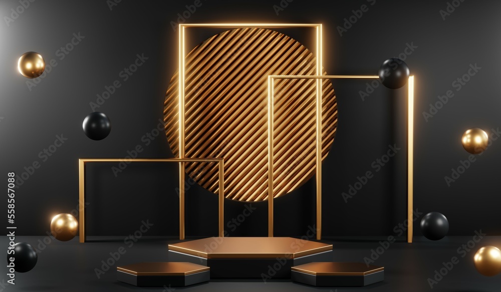 3D rendering of backdrop black podium background for black friday products 3D rendering of backdrop black podium background for black friday products