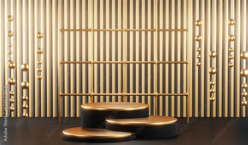 3D rendering of backdrop black podium background for black friday products