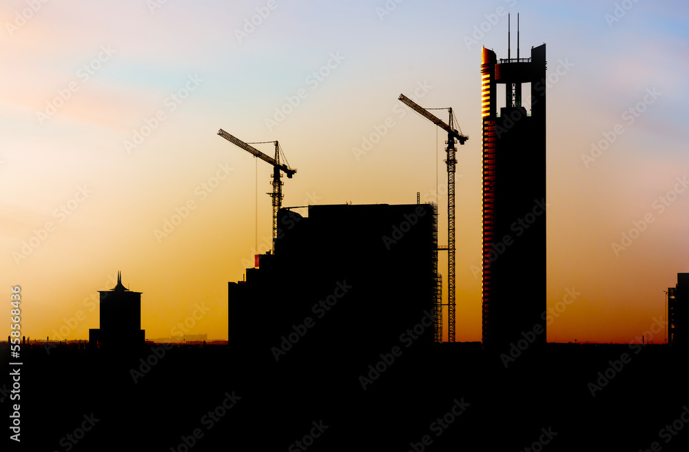 silhouette Construction buildings with amazing sky colors