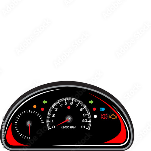 black car dashboard with gauges illustration vector