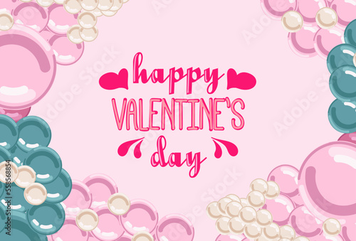 Background with inflatable balloons, Valentines Day, Women s Day, Mother s Day design in flat style. Festive background, banner, greeting card, and flyer. Vector illustration.
