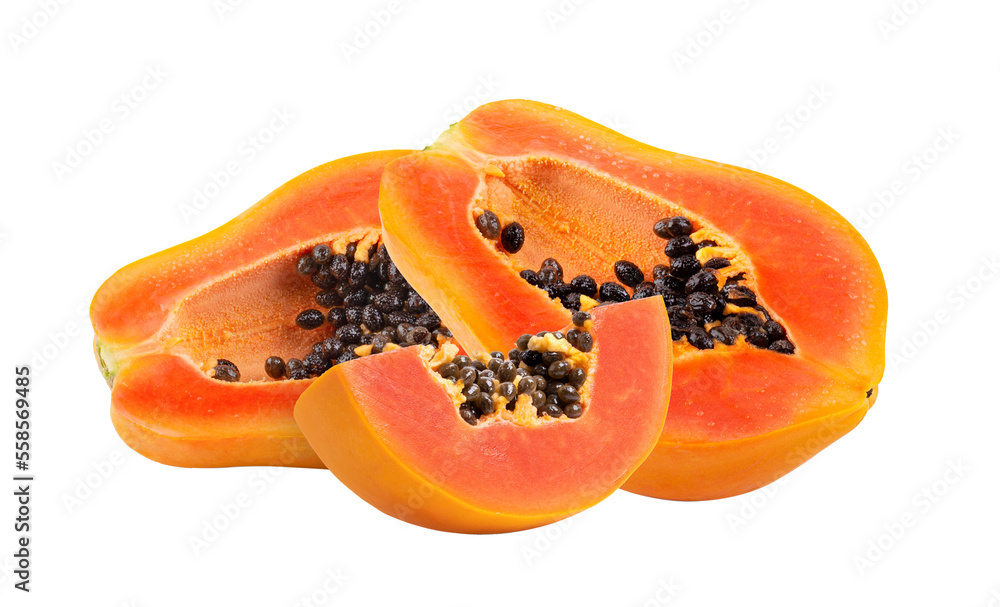 half of ripe papaya fruit with seeds isolated on transparent png half of ripe papaya fruit with seeds isolated on transparent png