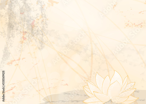 Lotus flower, ink wash textured paper. Oriental style illustration for background use.Bright design in pastel colors can be used for vesak day card or banner,meditation announcement, brochure template