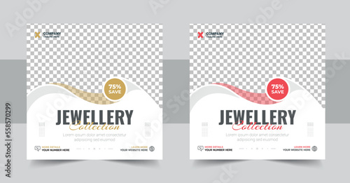 Jewelry social media post, web banner or square flyer design template, Ornament business social media post design