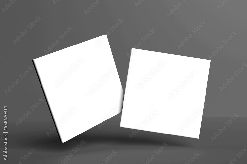 Mockup of closed blank square book at grey texture background. 3d rendering Mockup of closed blank square book at grey texture background. 3d rendering