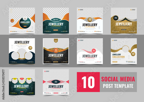 Jewelry social media post, web banner or square flyer design template bundle