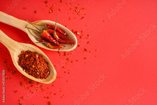 Dried red chili peppers and...