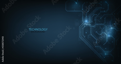 Technology digital futuristic background concept. Dark blue background with various technology elements Hi-tech communication concept empty space for text.Digital futuristic minimalism.