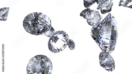 Shiny Diamonds on black surface background. Concept image of luxury living  expensive things and high added value. 3D CG. PNG file format.