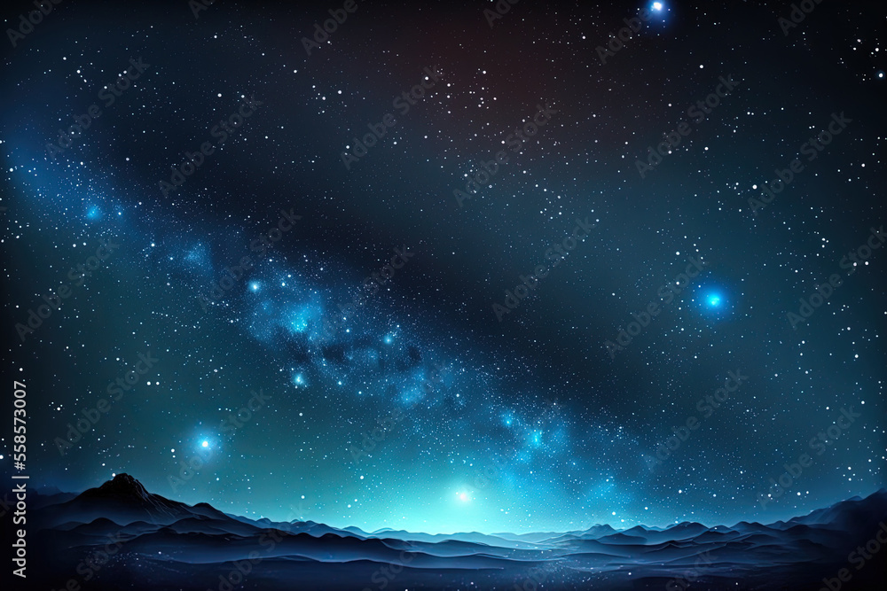 Fototapeta premium Night sparkling starry sky with nebula galaxy and blue cosmos backdrop . Generative AI