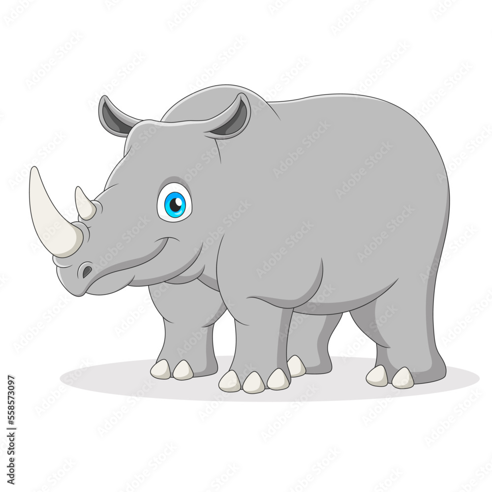 Cute rhinoceros cartoon with horns. Vector illustration