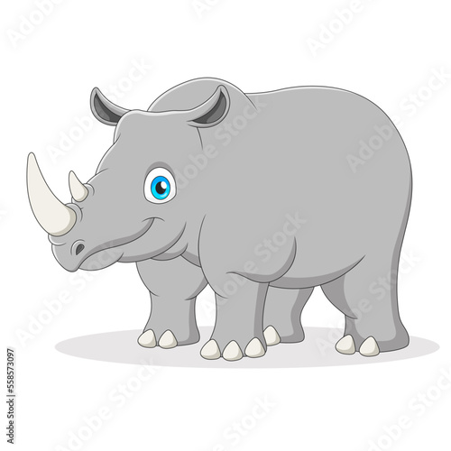 Cute rhinoceros cartoon with horns. Vector illustration