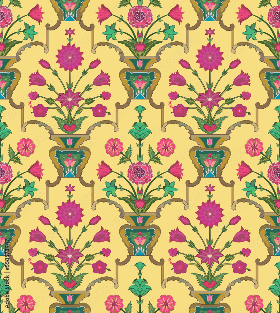 Decorative colorful Mughal seamless pattern for wallpaper print ...