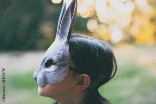 portrait of a girl with a rabbit mask