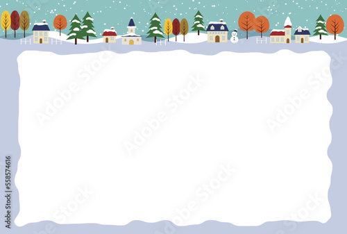 上に冬の昼の街並みポストカードヨコ