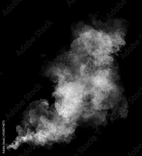 Abstract white puffs of smoke swirls overlay on black background pollution. Royalty high-quality free stock photo image of abstract smoke overlays on black background. White smoke explosion 