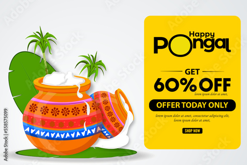 60% off banner, poster design for South Indian harvest festival Pongal