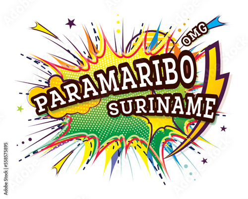 Paramaribo Suriname Comic Text in Pop Art Style Isolated on White Background. Vector Illustration.