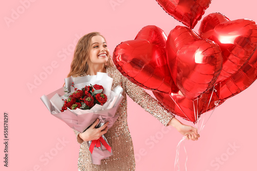 Happy young woman with hear...