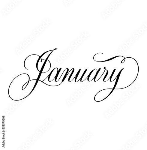 Flourished January Calligraphy, January copperplate, january calligraphy, Copperplate months, calligraphy months, digital calligraphy, english roundhand, modern calligraphy