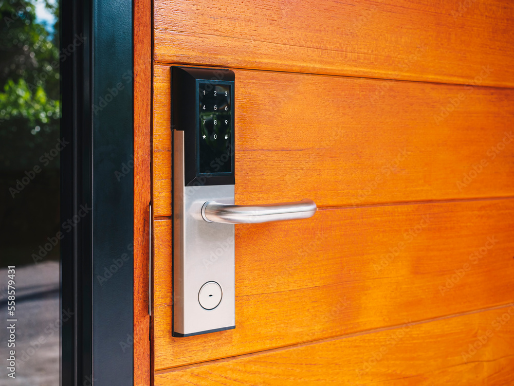 Digital door lock Key card access Home Security system Stock Photo