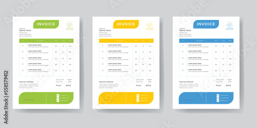 clean invoice template vector design. money bills or price invoices and payment agreement design templates. Bill form business invoice accounting.