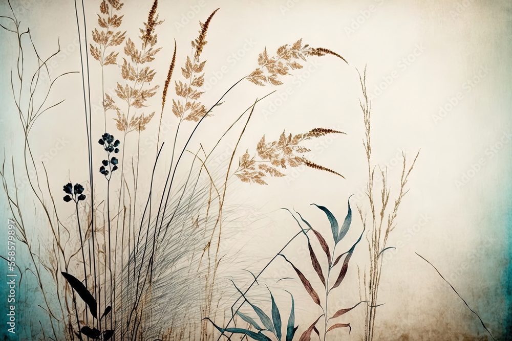 ภาพประกอบสต็อก picture wallpaper of reed branches and leaves on a